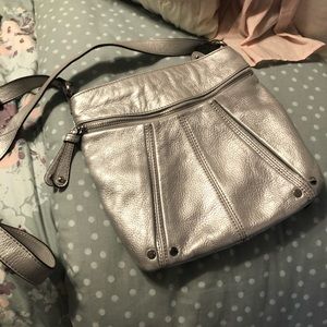Beautiful leather  silver crossbody bag
